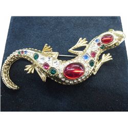 Crystal & Diamond studded 4" lizard brooch