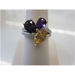 Citrine, garnet, amethyst & diamond cocktail ring