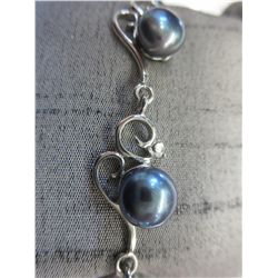New ladies black pearl & crystal tennis bracelet