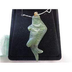 Hand carved jade koi sterling silver necklace