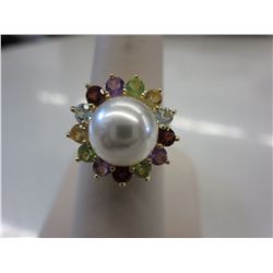 Sterling silver & gold genuine gemstone ring
