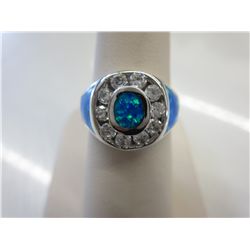 Sterling silver fire opal & white topaz ring