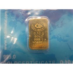 2 x .999 Solid gold bars - 0.10g each