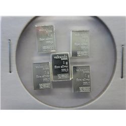 5 x .999 Solid silver - Valcambi Suisse bars