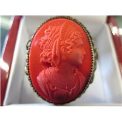 Antique bronze red cameo ring