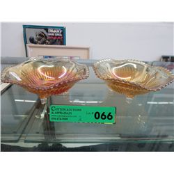 Pair of iridescent depression glass bowls