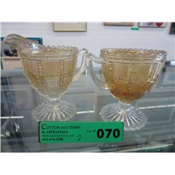 Depression glass cream and sugar