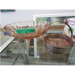 2 Vintage pink pressed glass