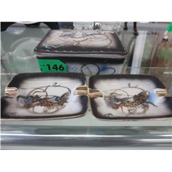 Vintage Japanese ceramic cigarette box and ashtray