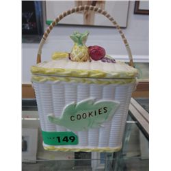 Vintage glazed  basket style Japanese cookie jar