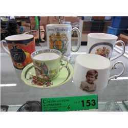 5 pieces English bone china commemorative mugs