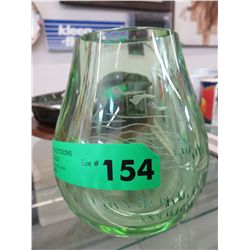 Heavy green glass vase with frog motif