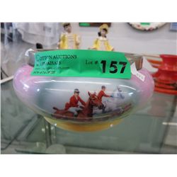 Vintage glazed ceramic bowl w/silver plate rim