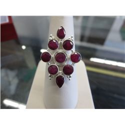 Ruby ring, 9 round & teardrop faceted rubies
