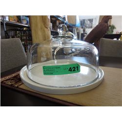 Ceramic tray with a glass dome lid