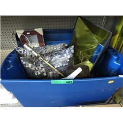 Large blue tote of decorative household items