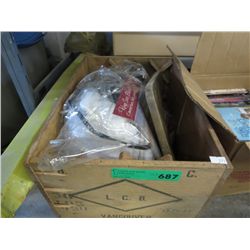 Small wooden L.C.B. wine crate & contents