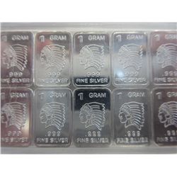 10 x Silver Indian Head bullion cut bars