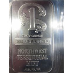 Silver Bar, 1 Troy oz. of 0.999 silver