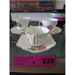 3 English china teacup and saucers