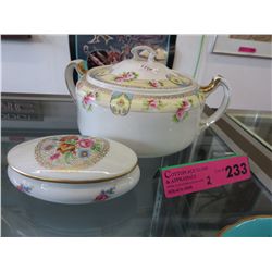 2 Hand painted covered china dishes