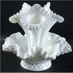 Signed Fenton Epergne- hobnail milk glass 4 pc