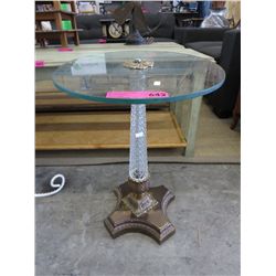 Glass top table with pressed glass column