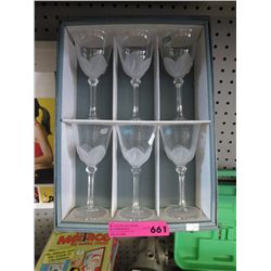 6 Wine glasses, in original box.