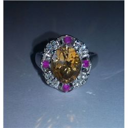4.150g Ring of Citrine,Ruby and CZ Sterling 925 Silver