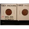 Image 1 : 2-Indian Head Cents, 1901 & 1902 MS