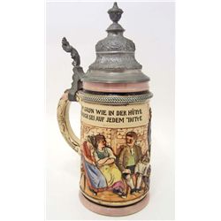 ANTIQUE 1890'S ART POTTERY GERMAN BEER STEIN WITH LID