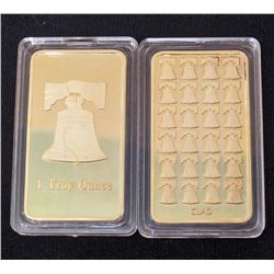 LIBERTY BELL 1 OZ. .999 GOLD CLAD INGOT BAR