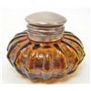 RARE ANTIQUE AMBER GLASS PUMPKIN SQUASH SHAPED INKWELL