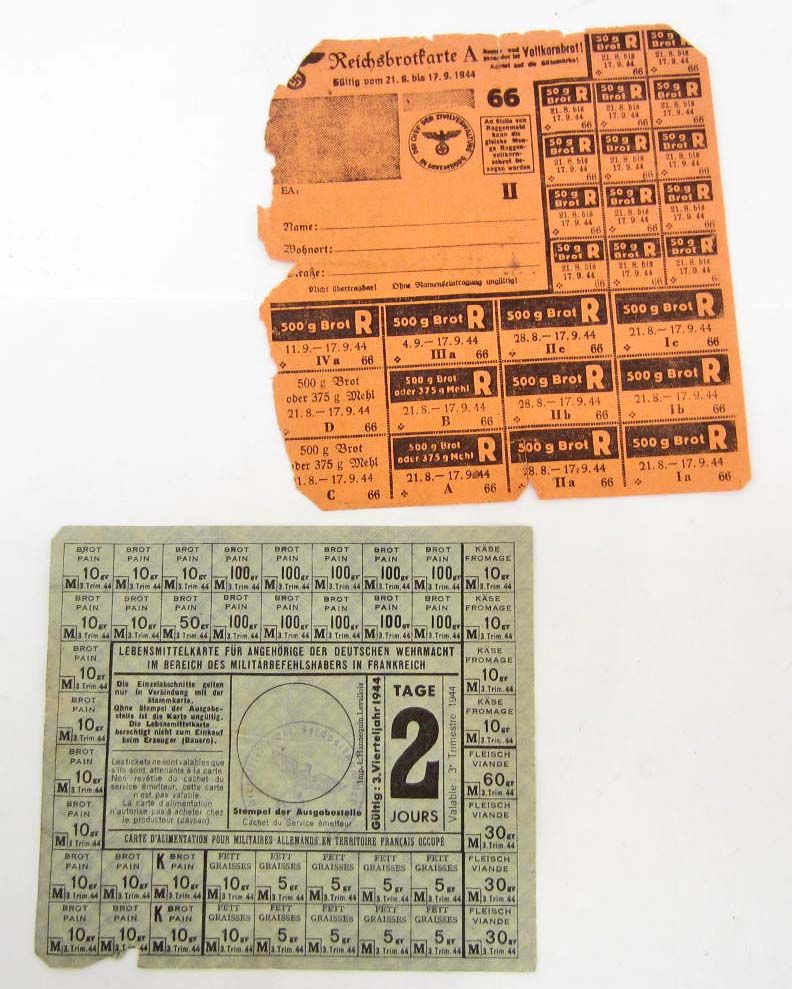 German Rations Stamp LOT OF 2 SHEETS OF WWII NAZI GERMAN FOOD RATION STAMPS
