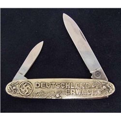 NAZI SWASTIKA DEUTSCHLAND ERWACHT FOLDER KNIFE NIB