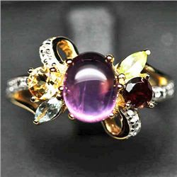 WHITE GOLD OVER STERLING SILVER AMETHYST CITRINE RING