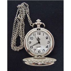 NEW SILVER TONE QUARTZ POCKET WATCH WITH CHAIN