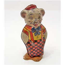 VINTAGE J CHEIN & CO TIN LITHOGRAPH WALKING PIG TOY