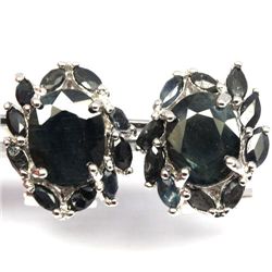 PAIR OF WHITE GOLD OVER STERLING EARRINGS W/ SAPPHIRES