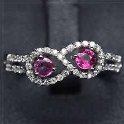 STERLING SILVER RUBY AND TOPAZ RING SIZE 8