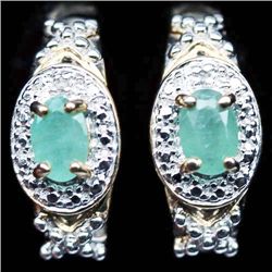 PAIR OF GOLD OVER STERLING EMERALD & DIAMOND EARRINGS