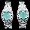 Image 1 : PAIR OF GOLD OVER STERLING EMERALD & DIAMOND EARRINGS