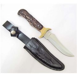 STAG HUNTER SKINNING KNIFE AND LEATHER SHEATH