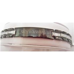 MENS BRACELET BLACK ENAMEL GREEK KEY DESIGN