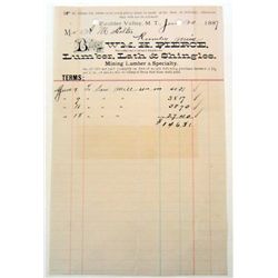 1887 BILLHEAD RECEIPT LUMBER, LATH & SHINGLES MINING