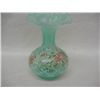 Image 2 : Fenton Green Vase with Roses & Fluted Edge, Signed by George W. Fenton & Hand Painted by L. Everson