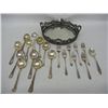 Image 1 : Vintage Eureka Silver Co. Quadruple Plated Mirrored Tray w/ Assorted Silver Plated Flatware
