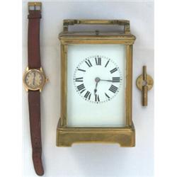 Late C19th / early C20th French brass cased striking & repeating carriage...