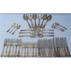 Victorian Edinburgh HM silver Queen's pattern 30-piece cutlery set for 6 people...