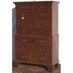 George III mahogany chest-on-chest with moulded cornice above 2 short & 6 long...